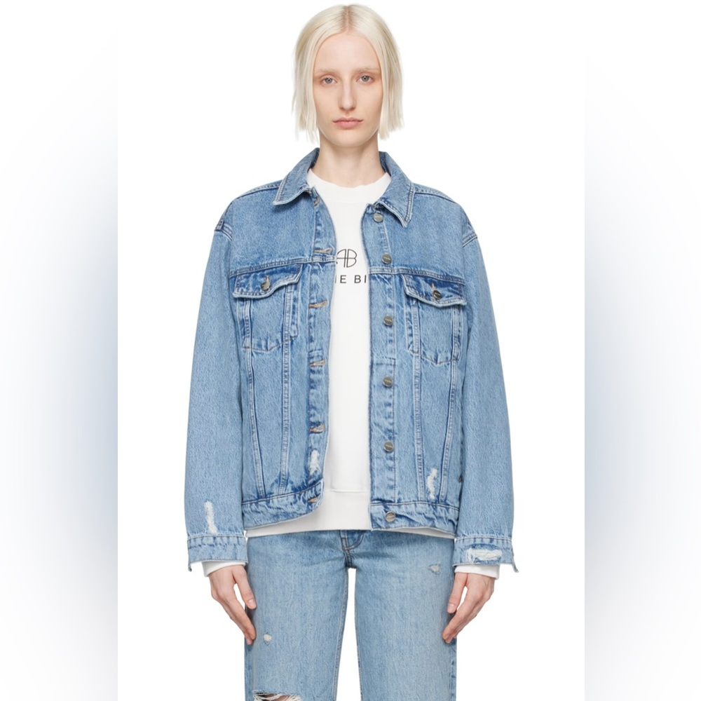 Anine Bing Light Blue Distressed Denim Jacket